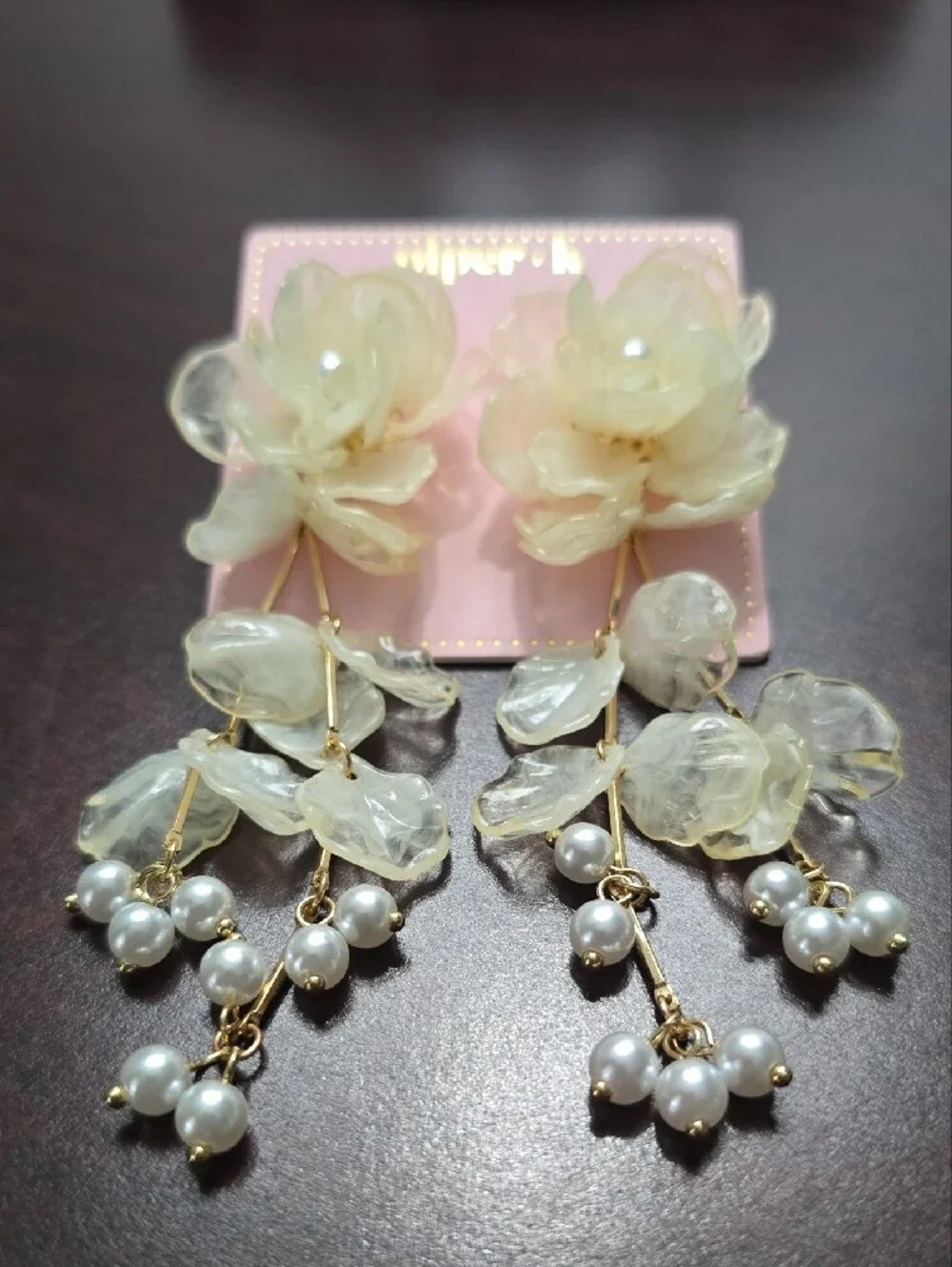 Piper Pearl-Cluster Cream Floral Blossom Drop Earrings with Gold Accents